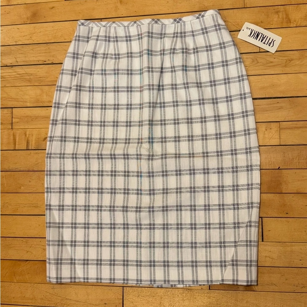 NOS Vintage 80s Spitalnick & Co Plaid Midi Pencil Skirt W/ Back Slit USA Made 14